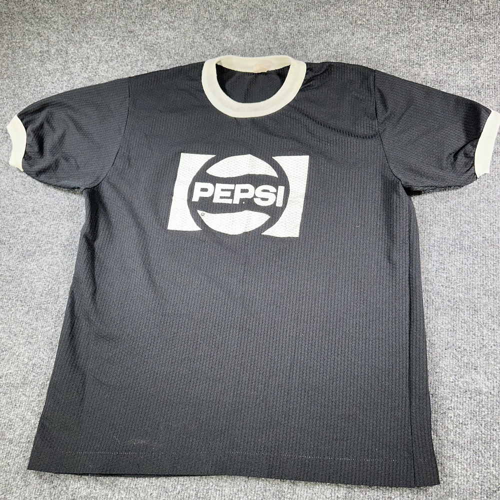 Vintage Sportswear T Shirt Large Black Pepsi Waffle Single Stitch‎ USA Made 70's